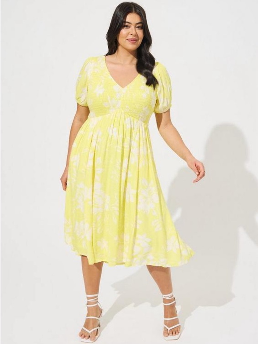 Torrid Yellow Midi Swiss Dot Shirred Dress Plus Size 2 Cottagecore Milkmaid